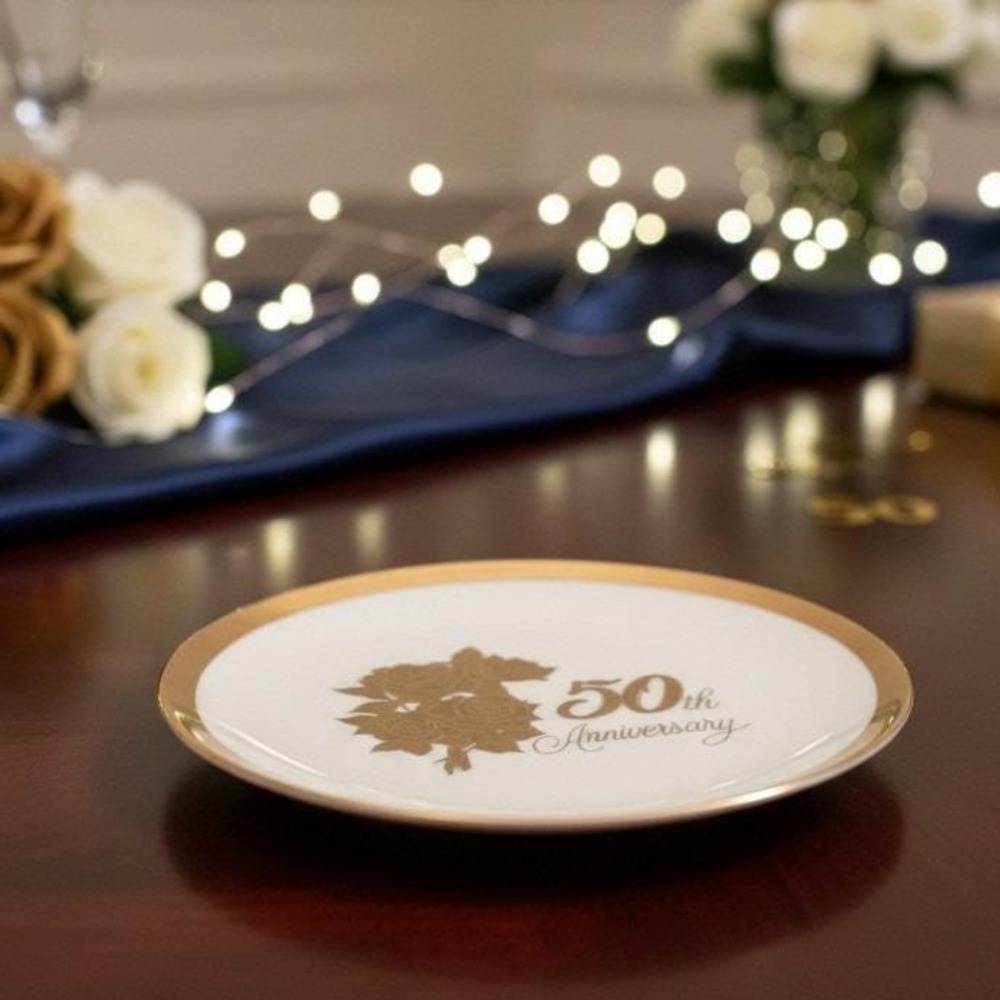 Chatillon Porcelain 50th Anniversary Collector Plate, Vintage Dish, Gold Accents